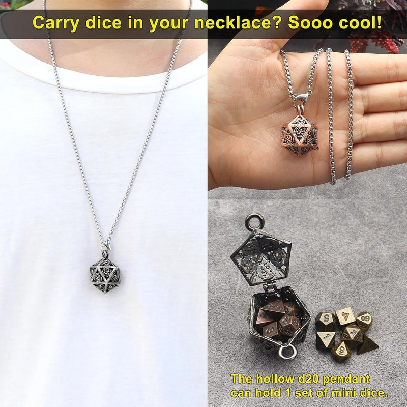 Haxtec Mini Metal D&D Dice Set with Hollow Necklace Case - 7PCS Keychain Portable - Image 2